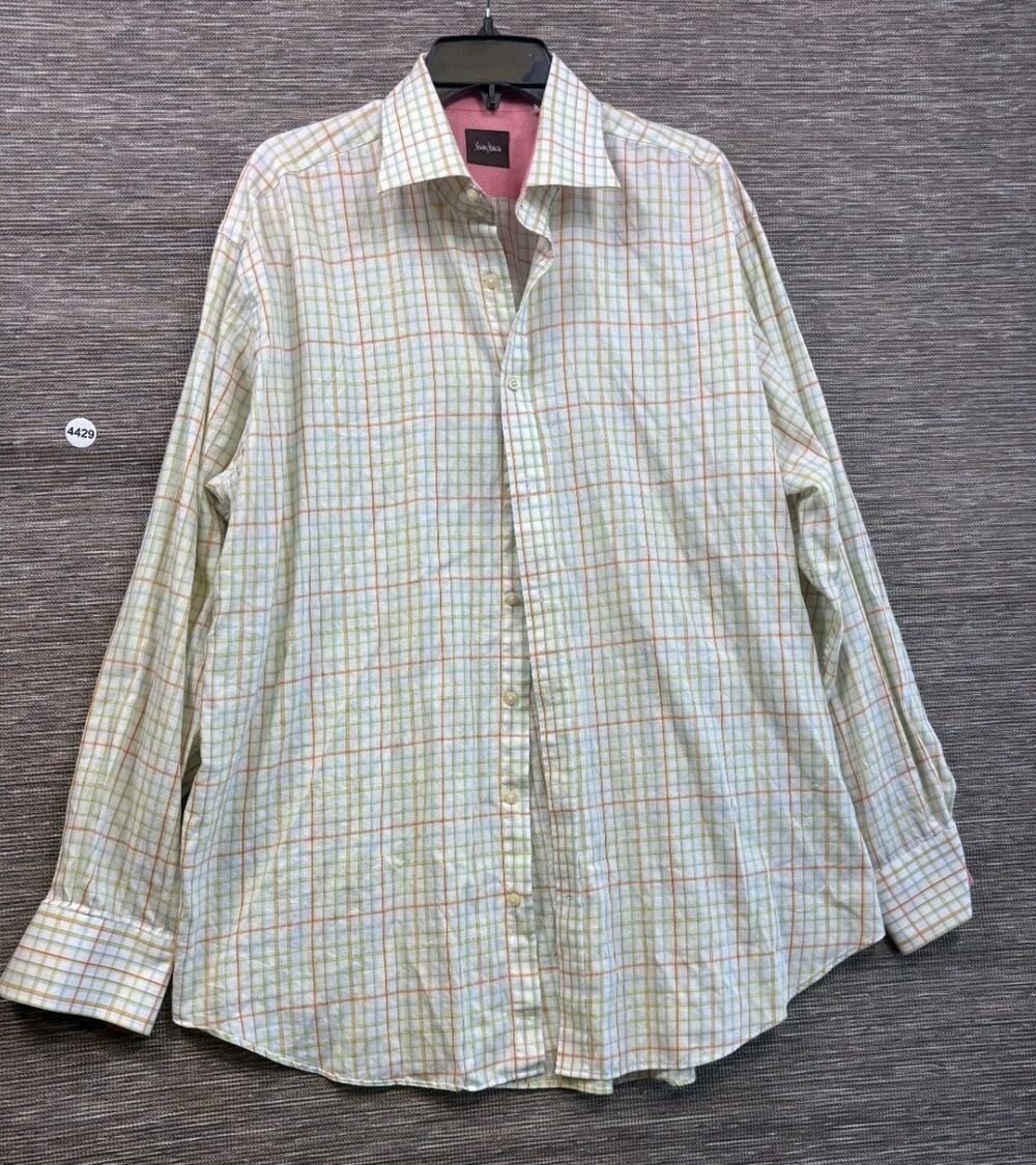 Neiman Marcus Button Up Front Dress Shirt Mens XXL Windowpane Plaid Long Sleeve